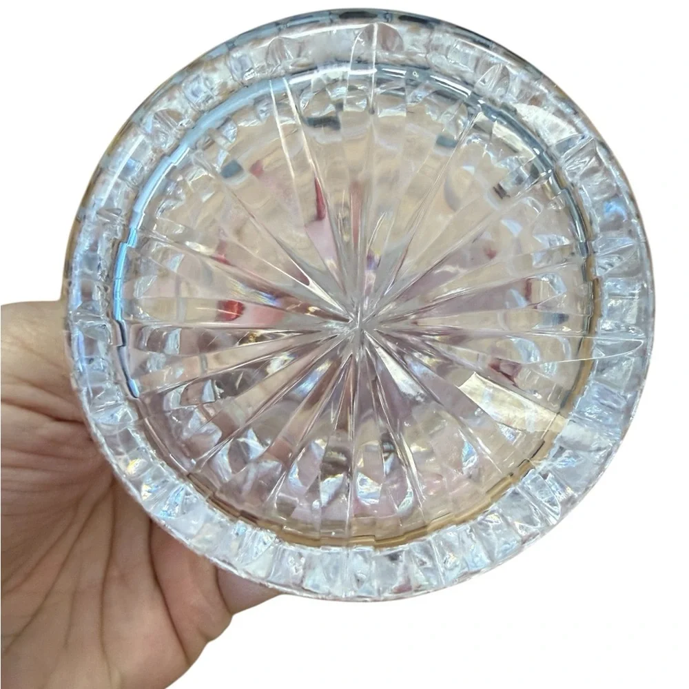 Heavy Cut Crystal Perfume Bottle w/ Long Faceted Stopper Starburst Base